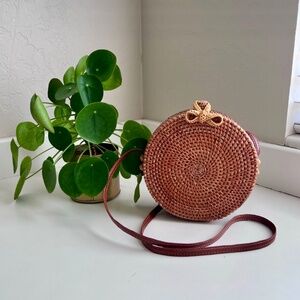 Round Woven Boho Wicker Rattan Crossbody Purse